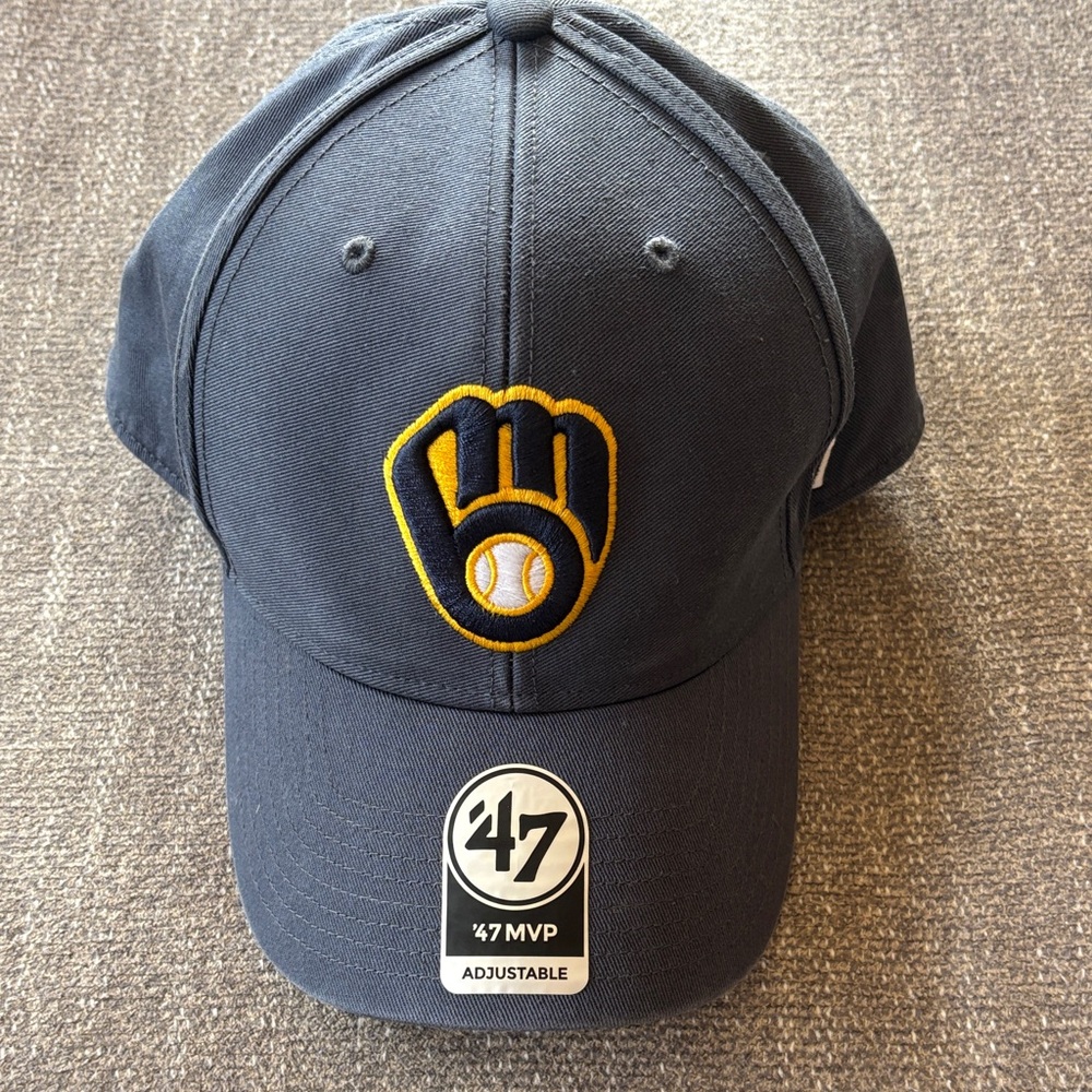 MILWAUKEE BREWERS 47 MVP Navy Clean Up Adjustable Baseball Hat Cap NEW!